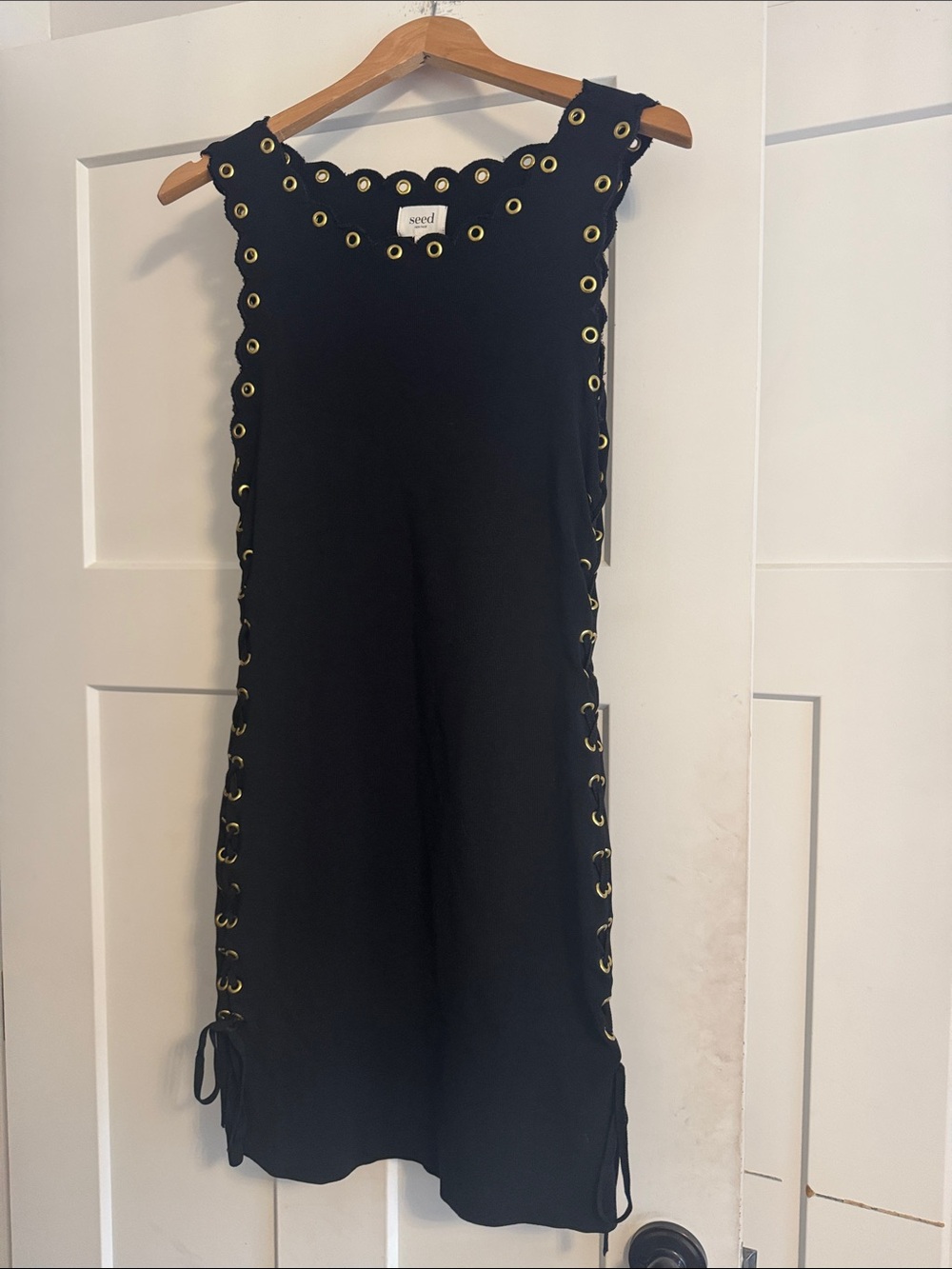 Seed Heritage Black Sleeveless Dress with Gold Eyelet Detail
